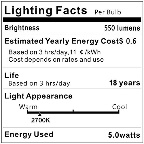 Ascher Classic E12 LED Candelabra Light Bulbs, Equivalent 60W, 550 Lumens, Warm White 2700K, Chandelier Bulb, Non-dimmable, Candelabra Base, Pack of 5