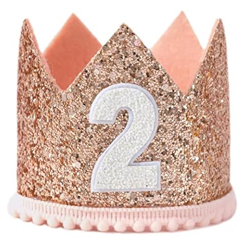 LINGANA Baby 2rd Birthday Crown Hat - Primary Colors Mini Handmade Girls, Baby Birthday Photo Props, Birthday Girl Boy Gift,Photo Booth Props,2st Birthday Party Hat (2rd Pink Crown) Cover