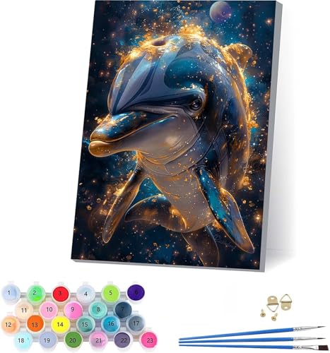 数字油絵 イルカ 大人用 DIY ペイントバイナンバー 動物 手塗り 絵 デジタル油絵セット ブラシとアクリル絵具付き 数字塗り絵 大人のクラフトアクティビティ Paint by Numbers ホーム オフィス装飾 誕生日プレゼント女性 40x50cm