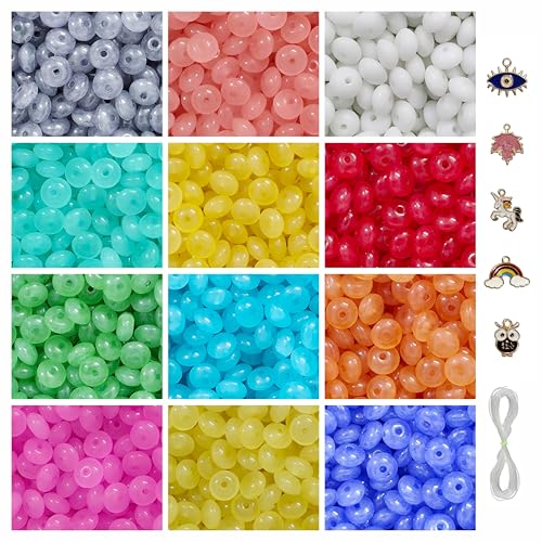 Image of 5 Pcs Charms + 480 Pcs Disk Shaped Glass Beads for Jewellery Making Kit - Glass Beads for Bracelet Making Kit - Bead Craft - 8 * 4mm