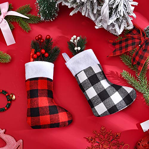 image for Skylety 24 Pieces Christmas Buffalo Plaid Stocking Classic Stocking De