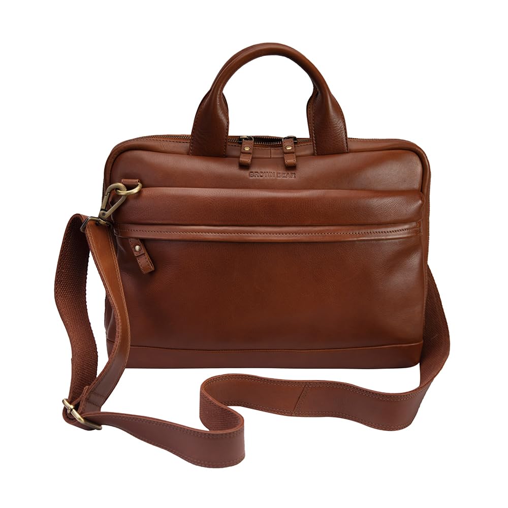 Pure Leather Business Class 15.6 inch Laptop Messenger Bag with Padded Compartment & Convenient Removable Strap for Men