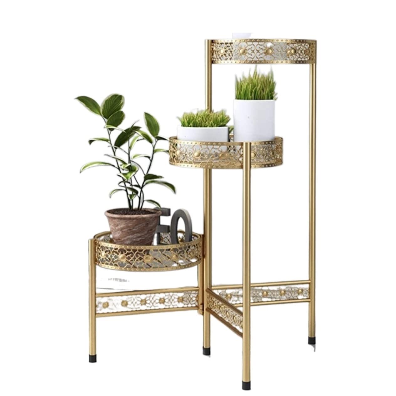 DFGHNBVC Plant Stand Plant Shelves Flower Holder Iron Folding Flower Plant Stand Modern Flower Pot Stand Floor Flower Display Stand Home Decor Flower Stand Plant Shelf Plant Rack,Gold-70Cm