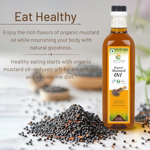 Image of Soni Farms 100% Pure and Organic Mustard Oil 1 Litre Natural, Chemicals and Preservatives Free Cooking Oil Pack of 5