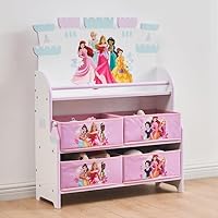 New Charming Princess Storage Unit – 4-Bin Organizer with Shelf, Provides Ample Space for Books and Essentials, Perfect for Nursery, Playroom, or Bedroom Décor - G12