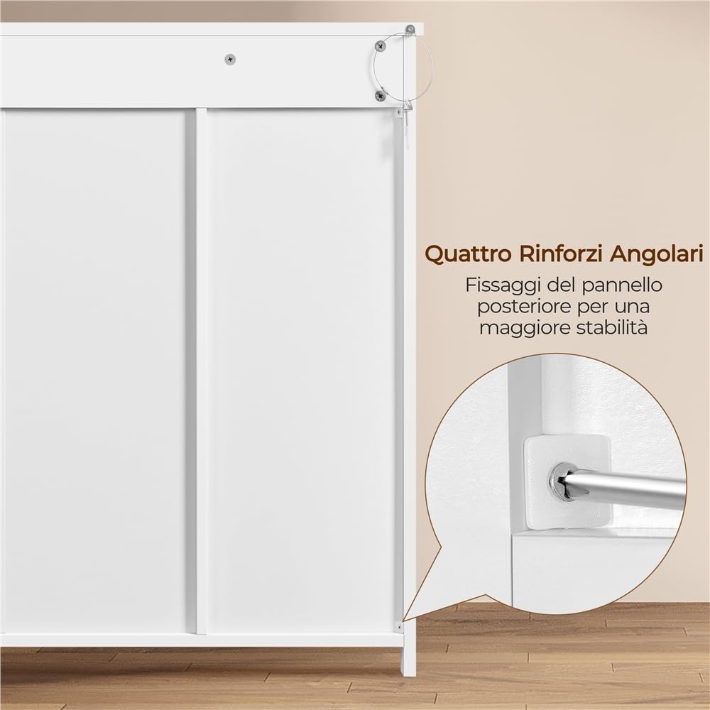Yaheetech Mobile da Bagno con 4 Cassetti Mobiletto Portaoggetti Moderno con 2 Ante Armadietto Bagno Bianco Moderno Ripiano Regolabile 81 cm × 30 cm × 83 cm