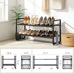 ELYKEN Raquette de chaussures, 2-Tier Organisateur de chaussures extensible pour entrée, plateau de chaussures en métal noir avec 4 Crochets, porte-chaussure réglable pour placard, Garage, Entrée de porte