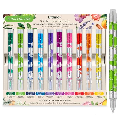 Lifelines Scented Lava Gel Pen Set 10-Pack (Multi-Color) - 0.5mm Colored Gel Pens Infused with Scented Essential Oil Blends & Mesmerizing Lava - School Supplies for College Kids & Adults