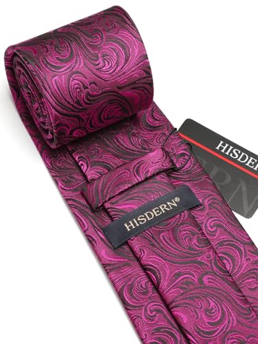 Image of HISDERN Extra Long Ties for Men Classic Floral Tie and Pocket Square Elegant Silk Necktie Handkerchief Set Wedding Party