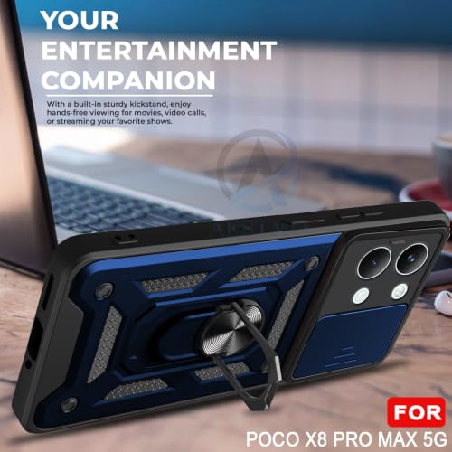 Image of AESTMO Tough Armor Poco X8 Pro Max 5G Bumper Back Case Cover | Ring Holder & Sliding Camera Shield Cover | 360 Degree Protection Back Case Cover for Poco X8 Pro Max 5G (Blue)