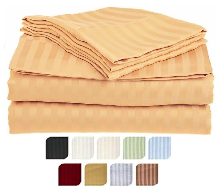 Sofrito Microfiber Plain Solid Striped 300 TC Cotton Feel BedSheet Super King Size (108x108 - inches) with 2 Pillow Covers - Camel - for Home, Hotel, Villa, Resort and Guest House