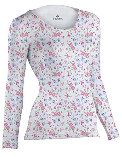 Indera Women's Combed Cotton Raschel Knit Thermal Underwear Top, Floral, Large
