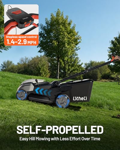 Image of Litheli 18-inch 40V Self-Propelled Brushless Lawn Mower for Garden Yards, Lightweight Cordless Mower with 6-Position Height Adjustment, 2x5.0Ah Batteries Included
