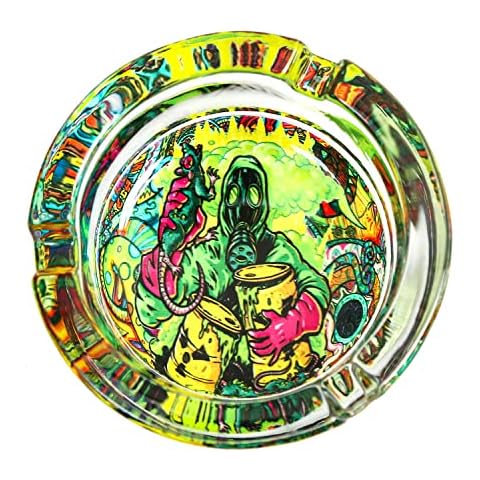 DonkeyGear 3.5 Inch Extra Heavy Glass Ashtray Ash Tray (Toxic Round) Cover