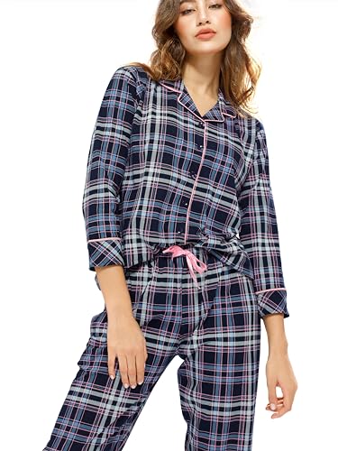 Image of LOTIK Women's Cotton Chax Print Front Open Night Suit Set