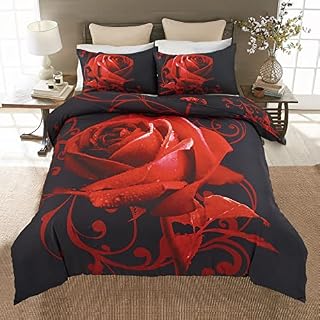 Red Rose Duvet Cover Double Reversible Rose Pattern Bedding Set Soft Lightweight Microfiber Quilt Cover with Zipper Closure(3 Pieces,200x200cm)
