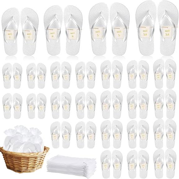 24 paia di infradito per ospiti di nozze – pantofole per matrimonio, festa di matrimonio, spa, ospiti dell'hotel, pantofole con scheda delle taglie e sacchetto con coulisse, 4 misure – bianco