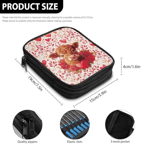 Image of Highland Cattle Crochet Hook Case Rose Portable Knitting Needle Organizer for Valentines Day Crochet Organizers and Storage Lightweight