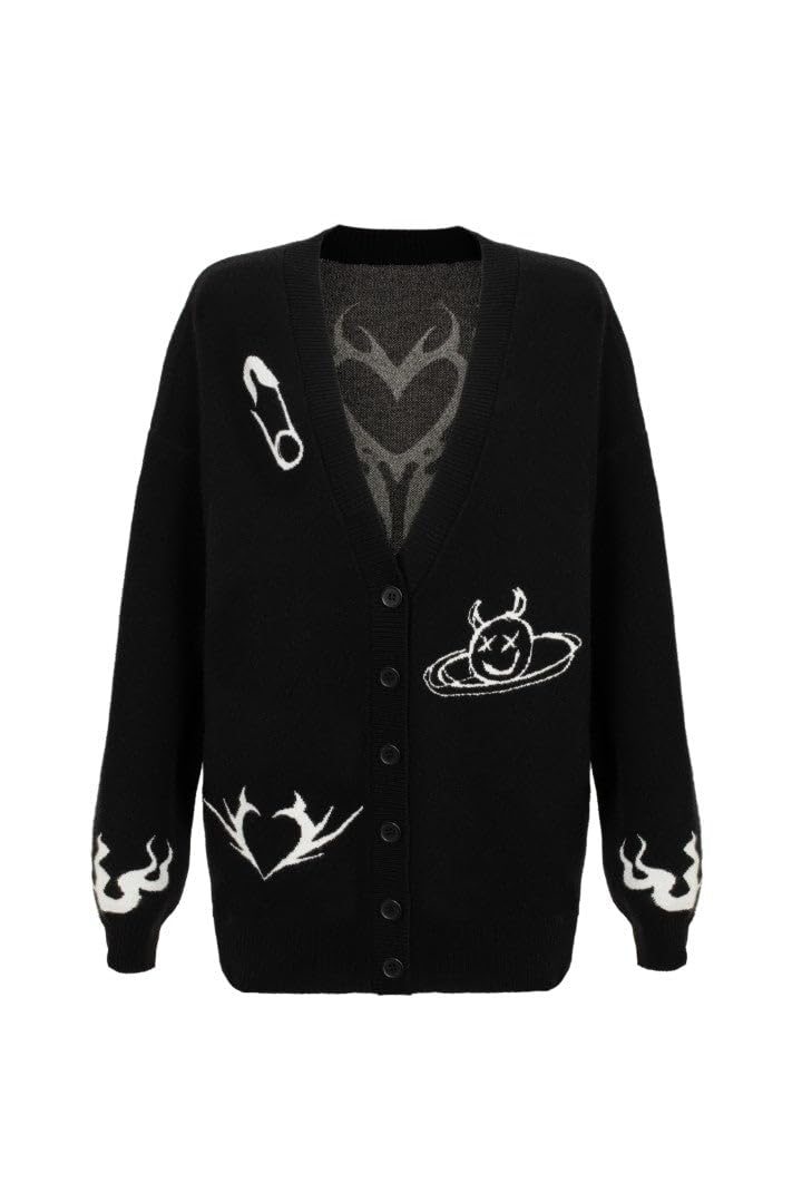 Hell Bunny Women's Black/White Mercy Cardigan Cardigan Gothic, Rockwear, S