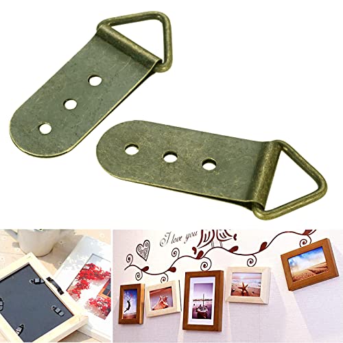 Image of dophee 20Pcs D-Ring Photo Picture Frame Hooks, Antique Bronze Triangle Wall Hanging Hooks Hanger for Oil Painting Mirror Frame with Screws