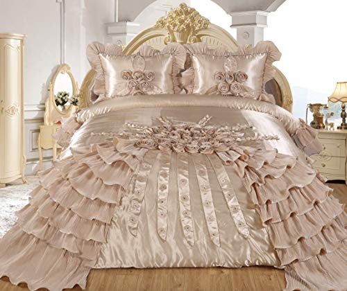 Empire Home Ahlam 3 Piece Real 3D Comforter Set Bedspread Flower Ruffle Oversized Queen/King (Taupe, Queen) #TOP9