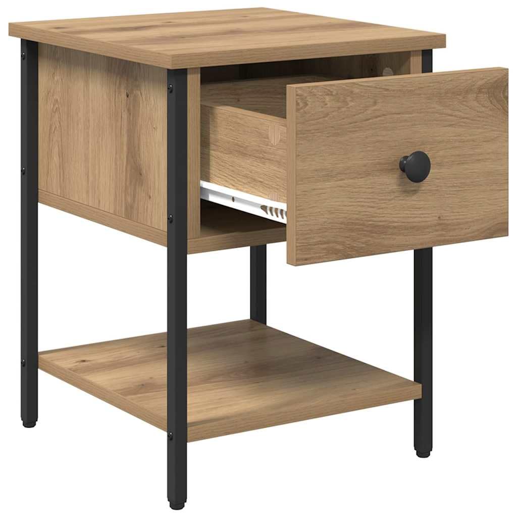 Comodino in rovere Artisan, 34 x 35,5 x 45 cm, con cassetto e ripiano, stabile tavolino per camera da letto, soggiorno, corridoio, con molto spazio e design elegante