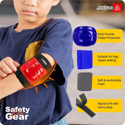 Image of Aprodo Kids Sports Protective Gear Set | from Beginner to Advanced | for Ages 3-5-8-14 Boys & Girls | Includes Knee & Elbow Pads, Wrist Guards | Ideal for Skateboarding, Cycling & Scooter (Red)