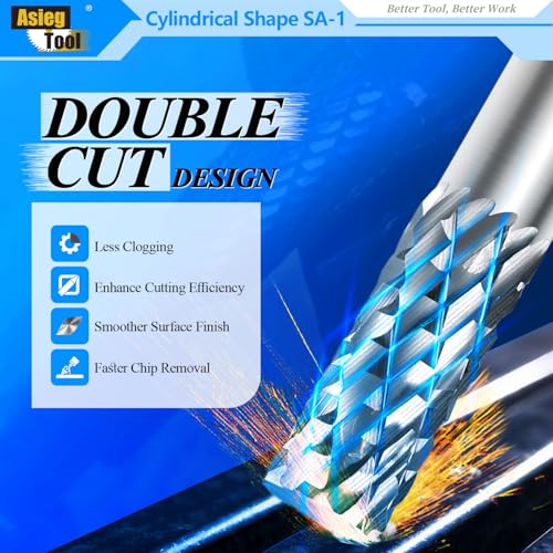 Image of SA-1 Solid Tungsten Carbide Burr Rotary File Cylindrical Shape Double Cut for Die Grinder Drill Bits 1 /4'' Inch Diameter of Shank and Cutter 5 /8'' Inch Cutter Length