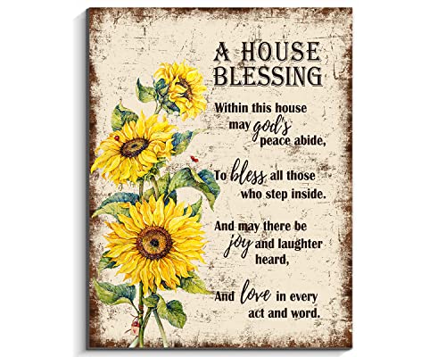 COLOR VALLEY ART - Wooden Wall Decor with Sunflower Prints, A House Blessing Religious Artwork, Housewarming Gifts for Women