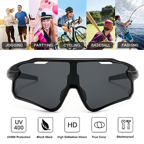 Karsaer Sports Cycling Sunglasses B5116, Black Black Frame & Grey Lens - Image 7