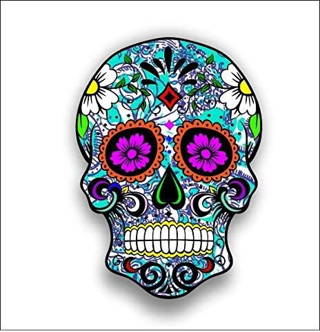 Sugar Skull Blue Car Sticker Decal - Waterproof Styling Bumper Vinyl for Body, Door, Window - 5
