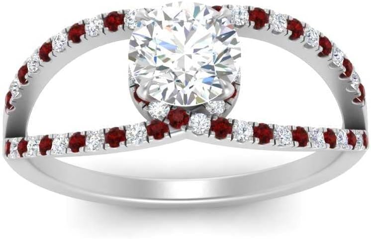 Choose Your Gemstone Round Wide Split Halo Diamond CZ Ring Sterling Silver Round Shape Side Stone Engagement Rings Matching Jewelry Wedding Jewelry Easy to Wear Gifts US Size 4 to 12