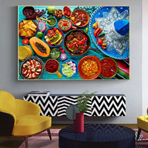 Toile cuisine thème alimentation pour décoration murale de salle à manger moderne