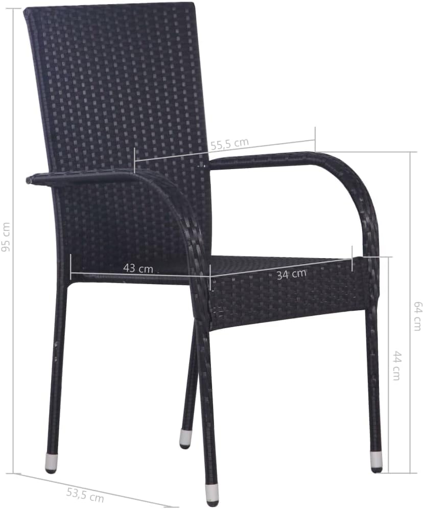 Stackable Patio Chairs 2 pcs,Garden Chair,High Back Chairs,Lounge Chairs,Lawn Chairs,Club Chairs,Outdoor Chair,for Garden,Backyard,Lawn,Porch,Poolside and Balcony,Poly Rattan Black