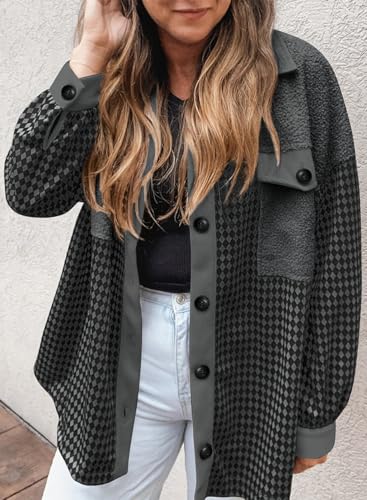SHEWIN Shackets for Women 2025 Casual Long Sleeve Tops Button Down Plaid Fall Jackets2