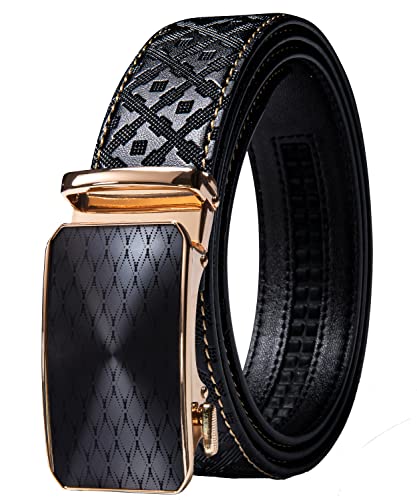Image of Dubulle Designer Men's Belts, Ratchet Leather Sliding Buckle Dress Belt | 1 3 /8 inch(3.5cm) Genuine Leather Adjustable Strap, Automatic Ratcheting Buckles, Gift‑Boxed, Trim to Fit, for Business Casual