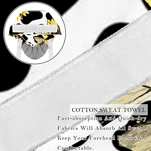 Image of 2 PCS Bouffant Cap with Button Ponytail Pouch Working Cap Sweatband Adjustable Surgical Cap Black and White Cow