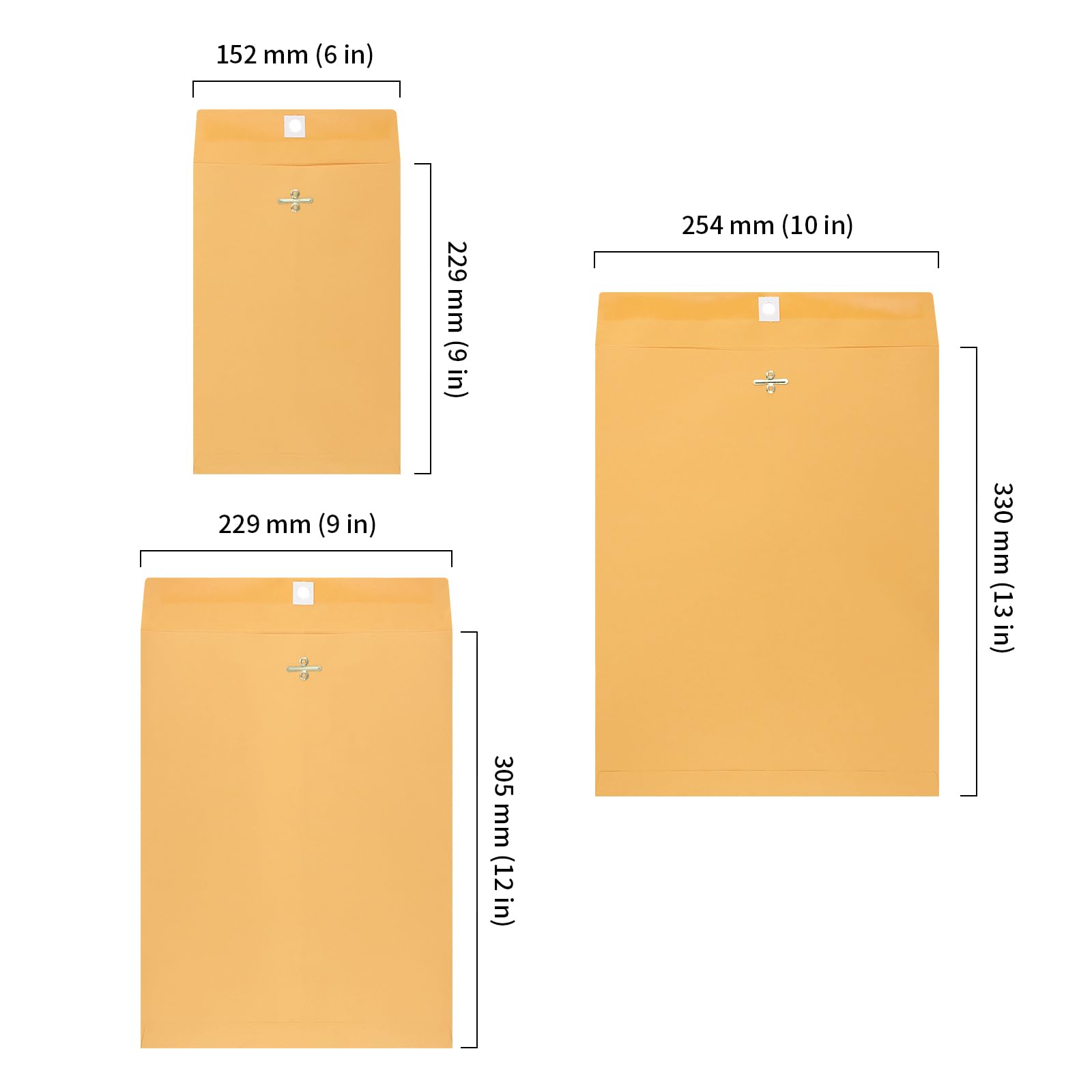 HOIGON Lot de 120 enveloppes de catalogue en papier kraft avec fermoir en métal pour classement de documents, stockage et envoi (15,2 x 22,9 cm, 22,9 x 30,5 cm, 25,4 x 33 cm)