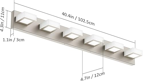 Miniatura 6 de Ralbay - Lámpara de tocador de baño de 6 luces de níquel cepillado, metal acrílico, iluminación led moderna para baño sobre espejo