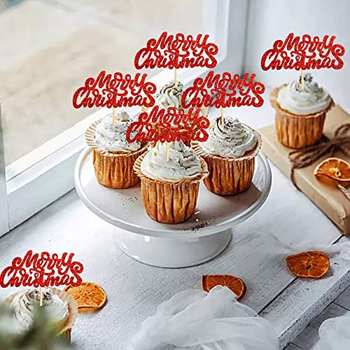 Ercadio 36 Pack Red Merry Christmas Cupcake Toppers Glitter Xmas Holiday Cupcake Picks Christmas Party Cake Decorations #TOP4