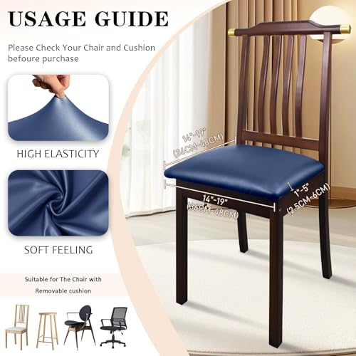 Image of Pu Leather Dining Chair Seat Covers Set of 6, Waterproof Dining Seat Covers Stretch Chair Covers for Dining Chairs /Kitchen Room /Hotel, Odorless Seat Covers for Kitchen Chairs (Blue - 6 PCS)