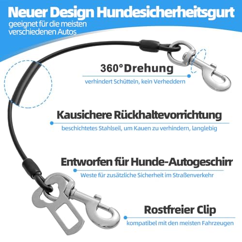 Mi Metty Anschnallgurt Hund Auto, Bissfeste Hundeleine aus Stahldraht mit Auto, Hunde anschnallgurt Auto für alle Hunde
