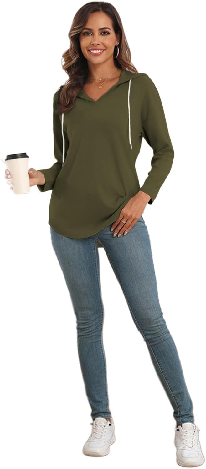 Poetsky Hoodies for Women V Neck Long Sleeve Lightweight Sweatshirts Drawstring Pullover Tops - Image 5