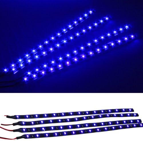 VizGiz 4 Pack DC 12V 30CM Car Soft Fexible Led Strip Bar Light New Waterproof Cuttable 15 SMD 3528 Blue Car Led Strip Lights for Motorcycle Car Truck SUV Festival Racing Decoration Kit (Blue Color)