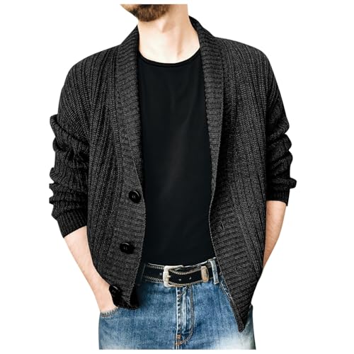 Mymyguoe Chaqueta de punto de cachemira para hombre, chaqueta de punto, chaqueta de invierno, abrigo de punto cálido, abrigo clásico con cuello de bufanda, patrón trenzado, abrigo de punto, chaqueta