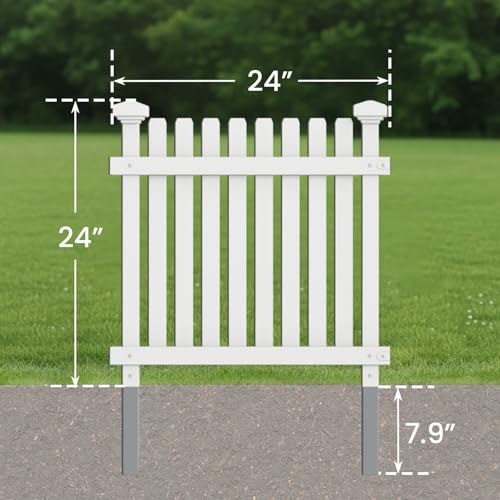 MELLCOM No Dig Garden Picket Fence, 3-Panel 24\'\'W x 24\'\'H Decorative Privacy Fence with Metal Stakes, Garden Fence Border for Backyard, Patio & Yard, White