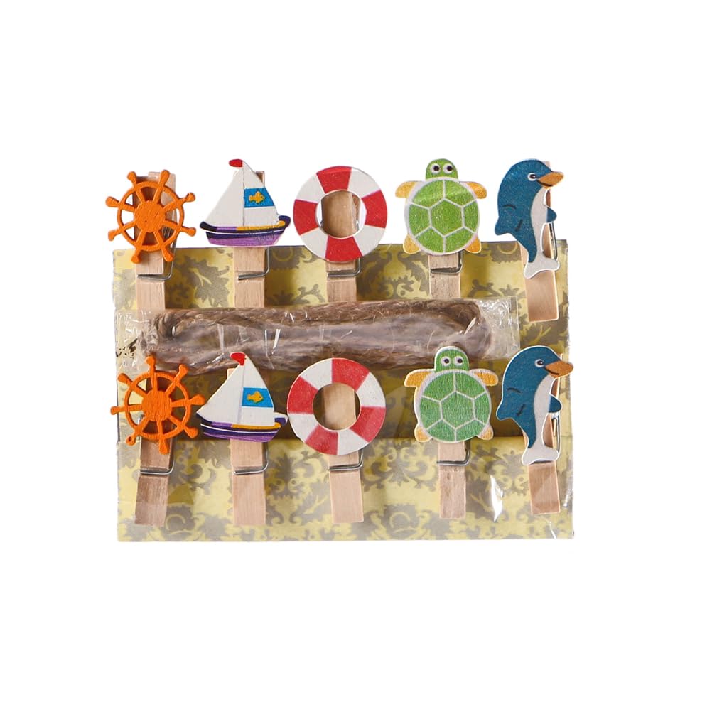 Amosfun 10 Pezzi Mini Mollette in Legno Decorative, 2 di Spago, Clip a Forma di Delfino, Clip in Legno per Foto E Decorazioni, Articoli per Feste E Craft