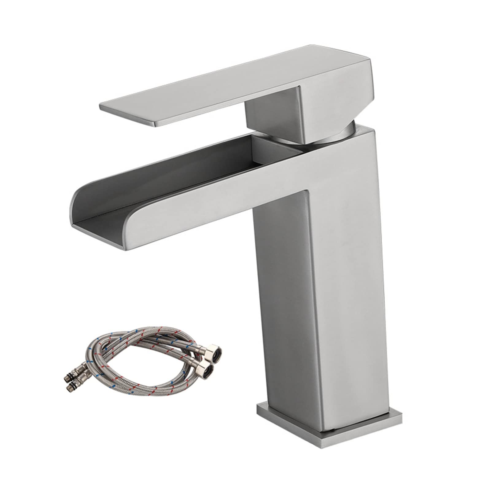 Robinet cascade bassin argent mitigeur de salle de bains en acier inoxydable avec flexible