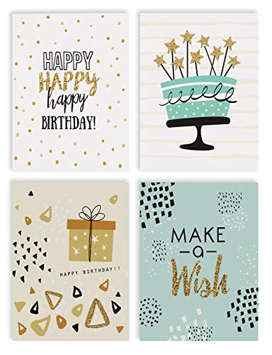 Happy-Birthday-Cards-100-Pack-4-x-6-inch-4-Cover-Designs-Blank-Inside-by-Better-Office-Products-with-Envelopes-Elegant-Gold-Collection-100-Pack