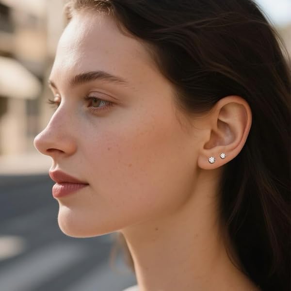 5 Pairs Small Stud Earrings for Women Clear Cubic Zirconia Earrings for Sensitive Ears Hypoallergenic Surgical Stainless Steel Tiny CZ Stack Earrings for Multiple Piercing by FriBasics - Image 4